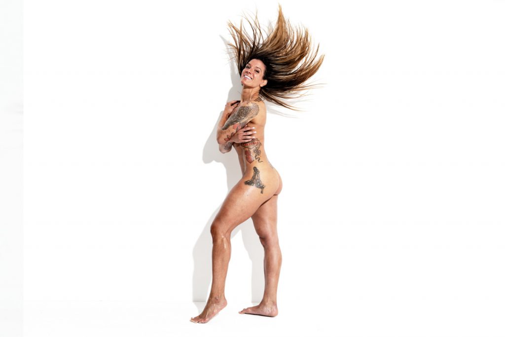 Heather Soukas, athletes poses for a body photoshoot, showing off an athletic body